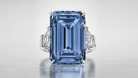 14.62 ct 'Oppenheimer' Fancy Vivid Blue Diamond Ring Żywo niebieski diament w szlifie szmaragdowym